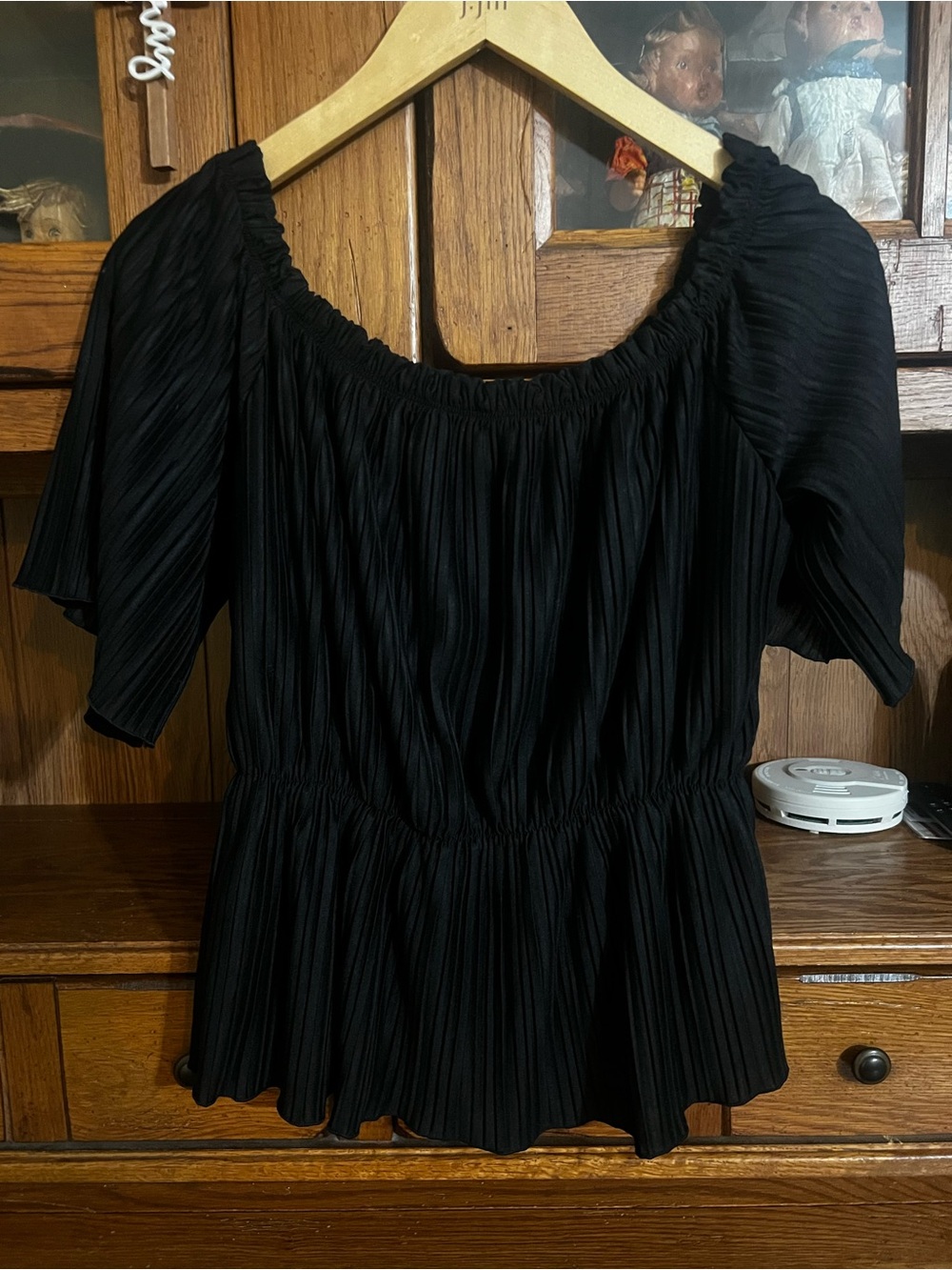 Express Black Pleated Smocked Peasant Blouse